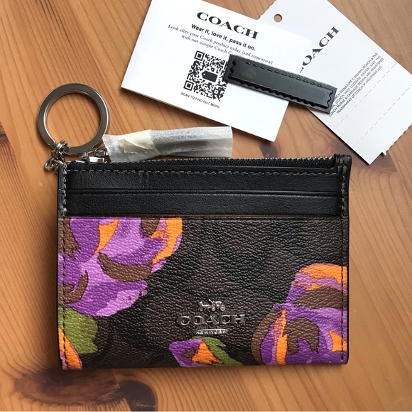 🌺 Coach Slim Id Card Case In Signature Canvas With Rose Print - Picture 2 of 9